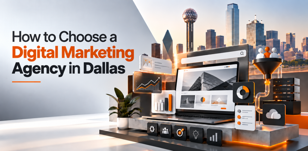 Business professionals discussing digital marketing strategy with a Dallas marketing agency
